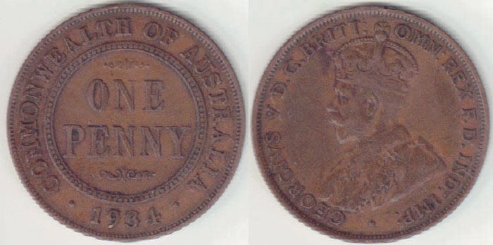 1934 Australia Penny (VG-VF)